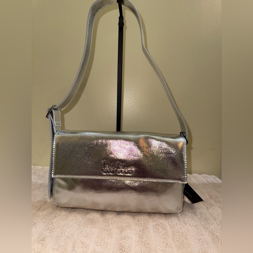 Nicole Miller Metallic Silver Crossbody Bag